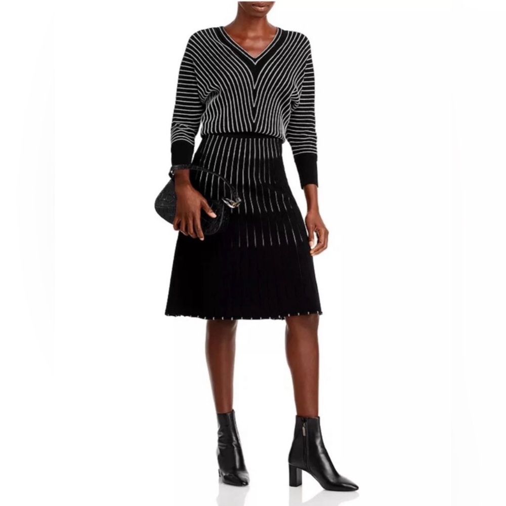 Hugo Boss Black and White Striped Knit Dress